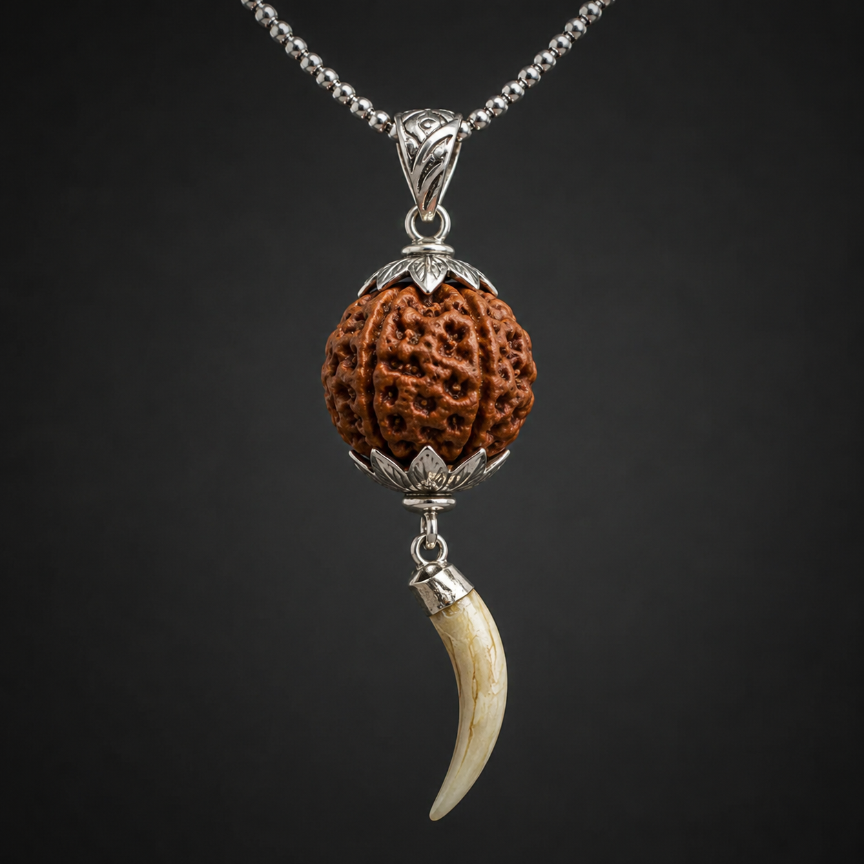 7 Mukhi Rudraksha with Owl Nail Pendant | Premium Spiritual Pendant