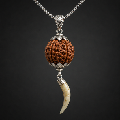 7 Mukhi Rudraksha with Owl Nail Pendant | Premium Spiritual Pendant