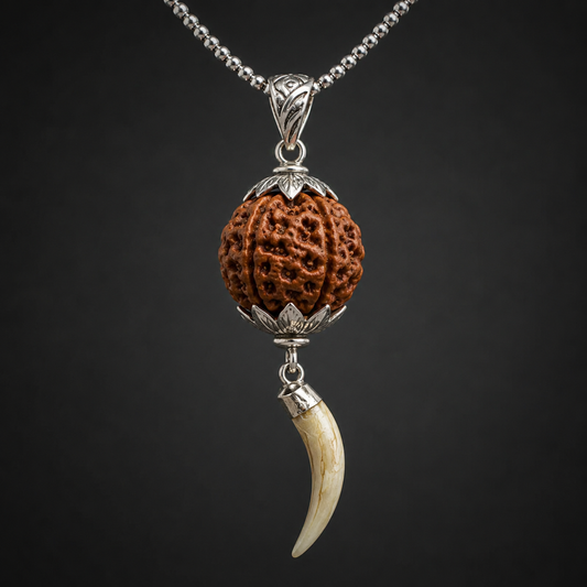 7 Mukhi Rudraksha with Owl Nail Pendant | Premium Spiritual Pendant