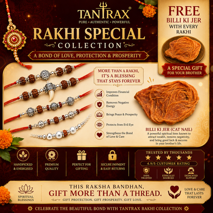 5 Mukhi Rudraksha Rakhi with Owl Nail Silver Bracelet