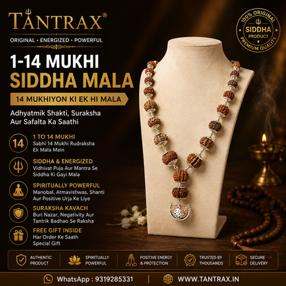 1–14 Mukhi Rudraksha Siddha Mala – Nepal Origin | With Ganesh Mukhi & Gaurishankar